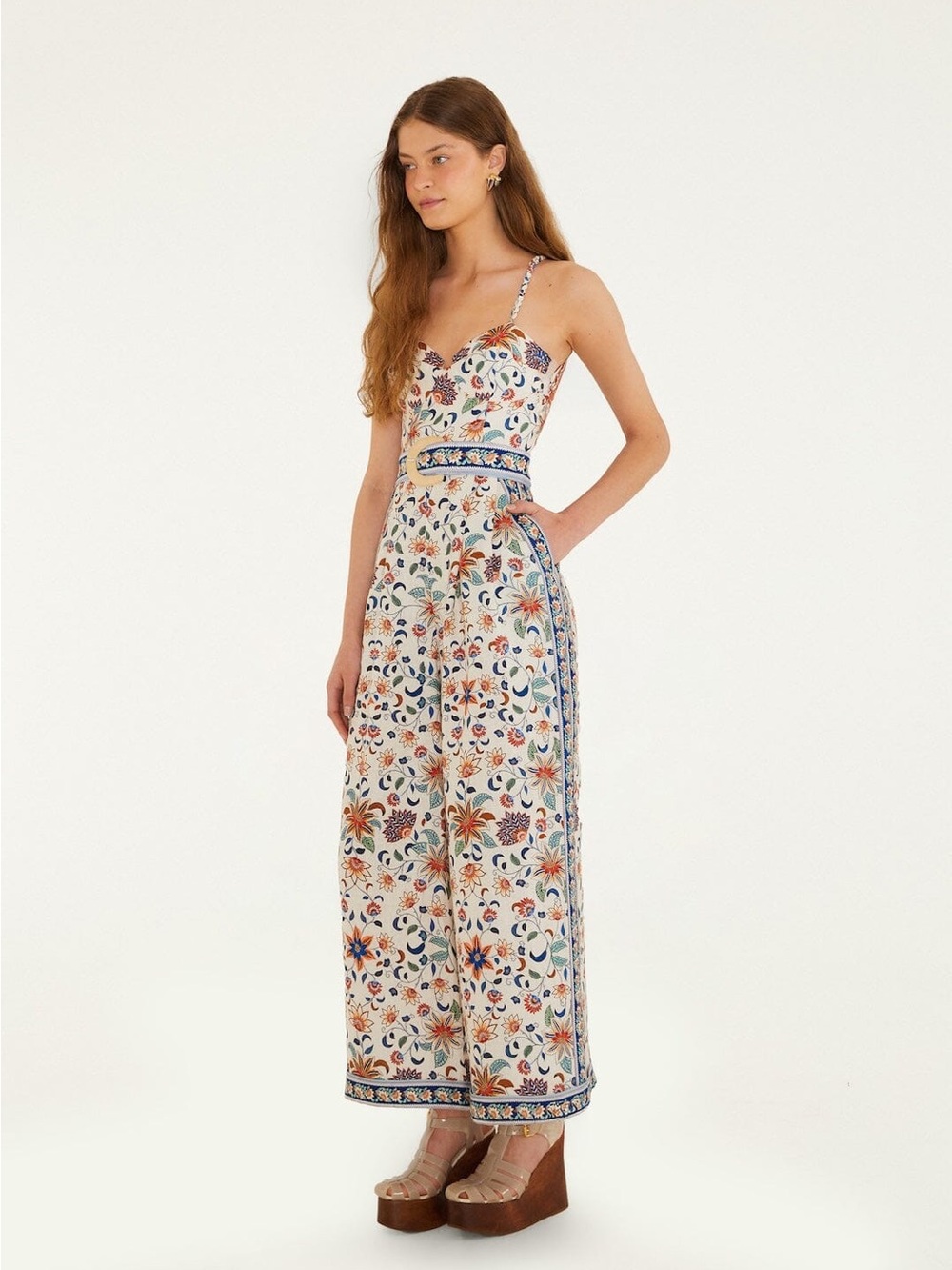 Soft Pink Floral Delhi Tapestry Belted Jumpsuit  Farm Rio NWT